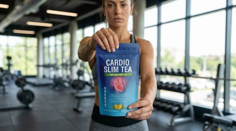 fitness women holding Cardio Slim Tea Bag in the Gym